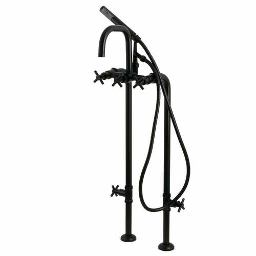 Kingston Brass CCK8400DX Aqua Vintage Concord Matte Black Freestanding Tub Faucet with Supply Line