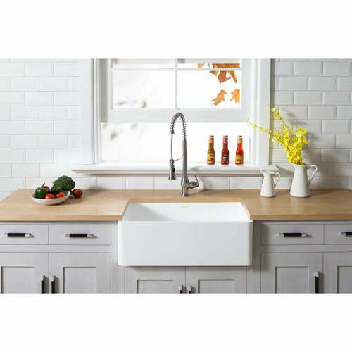 Kingston Brass GKFA301810BC Gourmetier Matte White Solid Surface Farmhouse Single Bowl Kitchen Sink