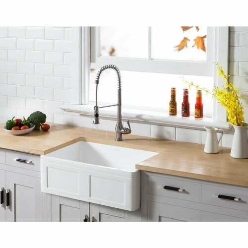 Kingston Brass GKFA301810DS Gourmetier Matte White Solid Surface Farmhouse Single Bowl Kitchen Sink