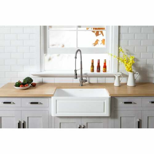 Kingston Brass GKFA301810LD Gourmetier Matte White Solid Surface Farmhouse Single Bowl Kitchen Sink