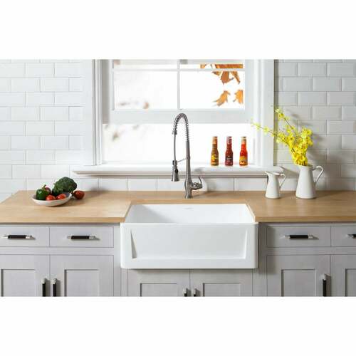 Kingston Brass GKFA301810SQ Gourmetier Matte White Solid Surface Farmhouse Single Bowl Kitchen Sink