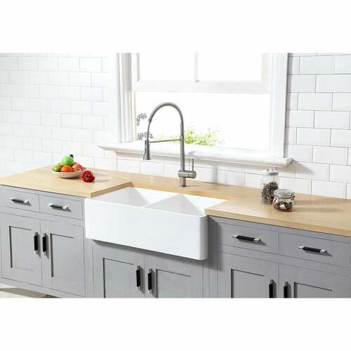 Kingston Brass GKFA331810BCD Gourmetier Matte White Double Bowl Farmhouse Kitchen Sink