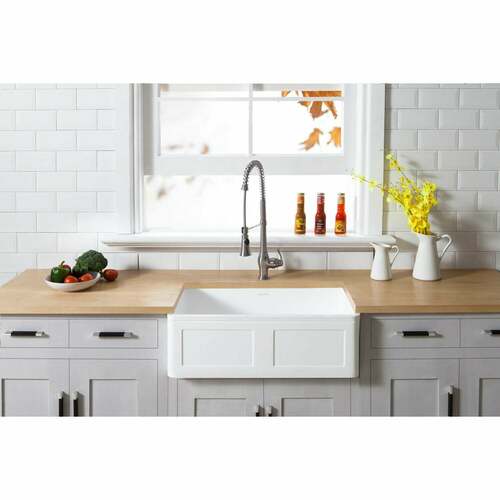 Kingston Brass GKFA331810DS Gourmetier Matte White Solid Surface Farmhouse Single Bowl Kitchen Sink