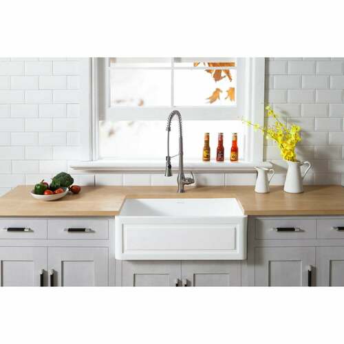 Kingston Brass GKFA331810LD Gourmetier Matte White Solid Surface Farmhouse Single Bowl Kitchen Sink