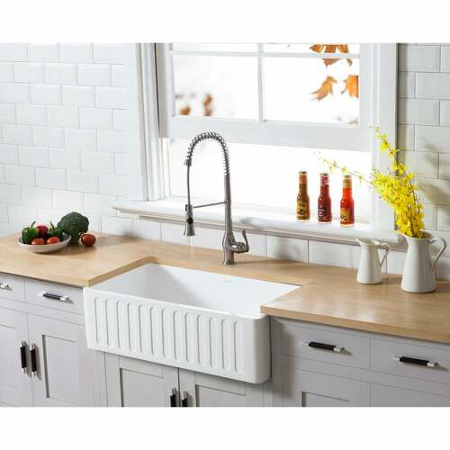 Kingston Brass GKFA331810RM Gourmetier Matte White Solid Surface Farmhouse Single Bowl Kitchen Sink