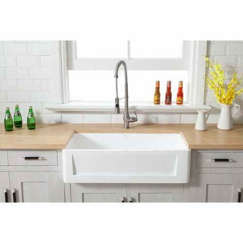 Kingston Brass GKFA331810SQ Gourmetier Matte White Solid Surface Farmhouse Single Bowl Kitchen Sink