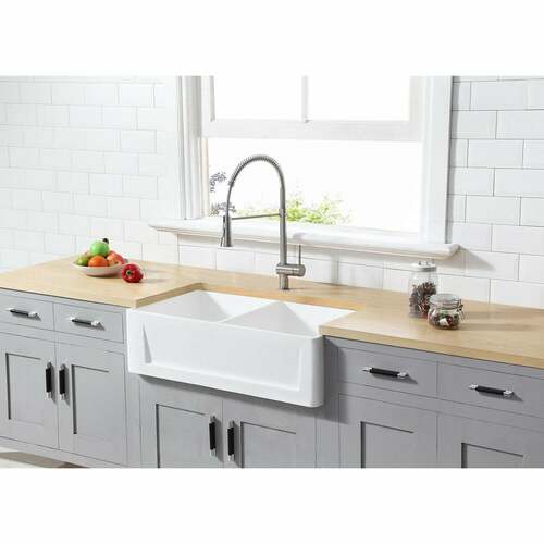 Kingston Brass GKFA331810SQD Gourmetier Matte White Double Bowl Farmhouse Kitchen Sink