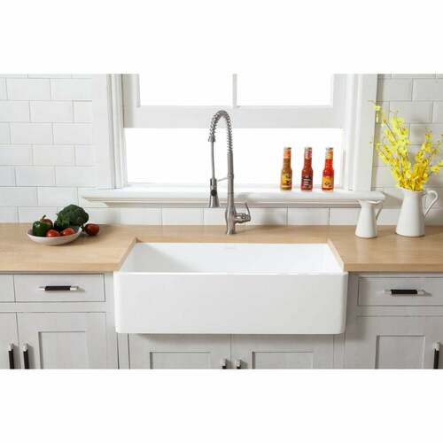 Kingston Brass GKFA361810BC Gourmetier Matte White Solid Surface Farmhouse Single Bowl Kitchen Sink