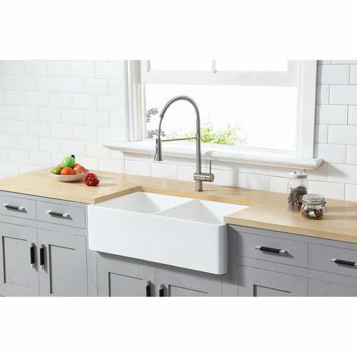 Kingston Brass GKFA361810BCD Gourmetier Matte White Double Bowl Farmhouse Kitchen Sink