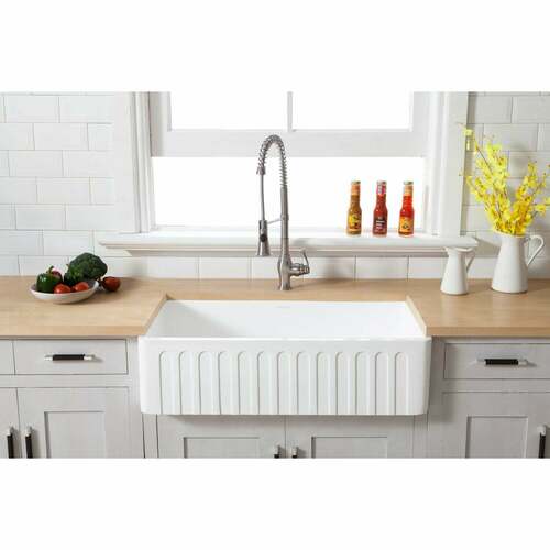 Kingston Brass GKFA361810CD Gourmetier Matte White Solid Surface Farmhouse Single Bowl Kitchen Sink