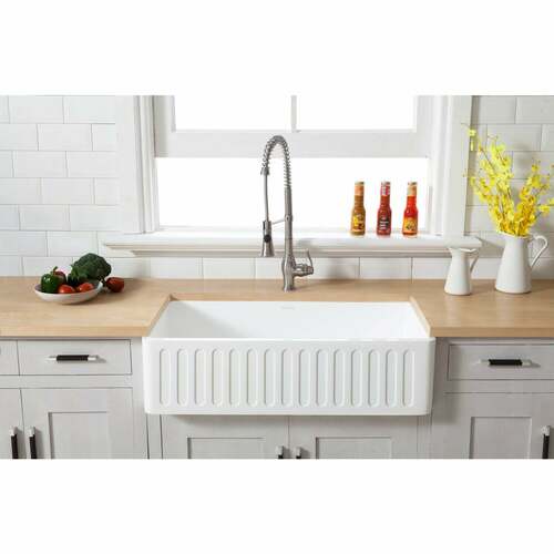 Kingston Brass GKFA361810RM Gourmetier Matte White Solid Surface Farmhouse Single Bowl Kitchen Sink