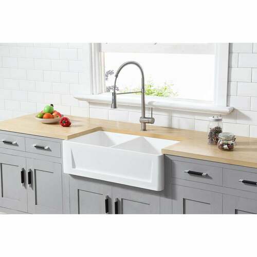 Kingston Brass GKFA361810SQD Gourmetier Matte White Double Bowl Farmhouse Kitchen Sink