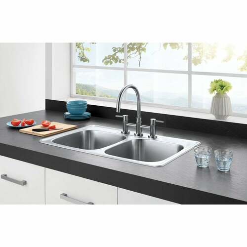 Kingston Brass GKTD332283 Gourmetier Brushed Drop-in Double Bowl Kitchen Sink