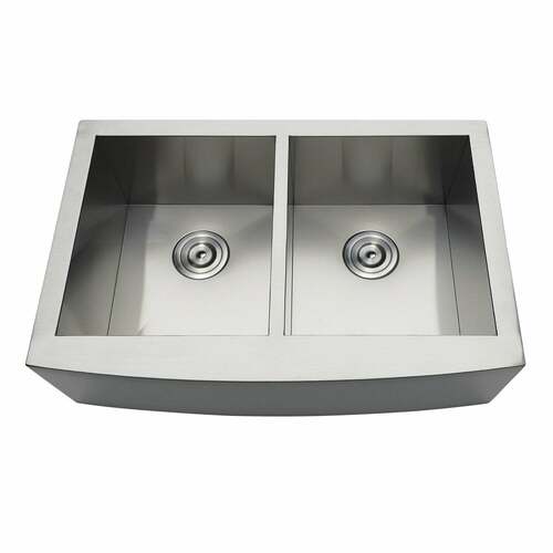 Kingston Brass GKTDF30209 Gourmetier Brushed Stainless Steel Double Bowl Farmhouse Sink