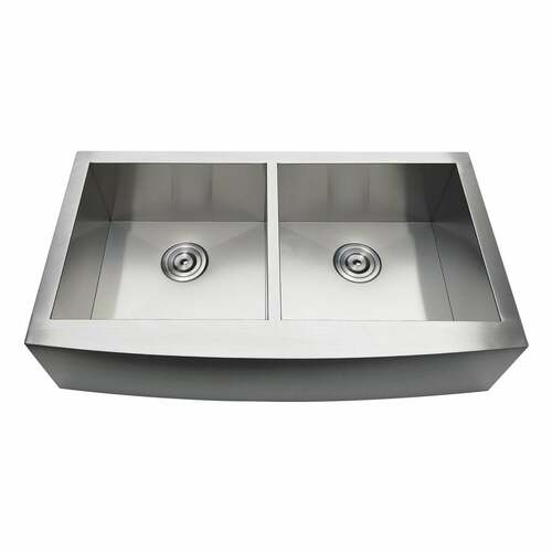Kingston Brass GKTDF36209 Gourmetier Drop-In Stainless Steel Double Bowl Farmhouse Sink, Brushed