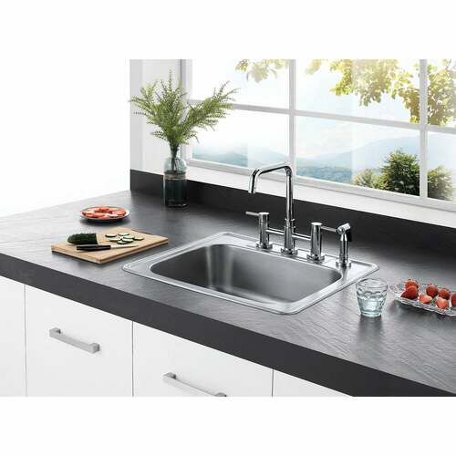 Kingston Brass GKTS25228 Gourmetier Brushed Drop-in Single Bowl Kitchen Sink