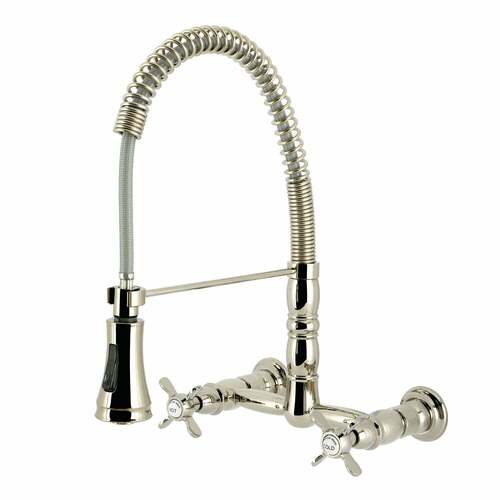 Kingston Brass GS1246BEX Essex Double-Handle Wall-Mount Pre-Rinse Kitchen Faucet, Polished Nickel