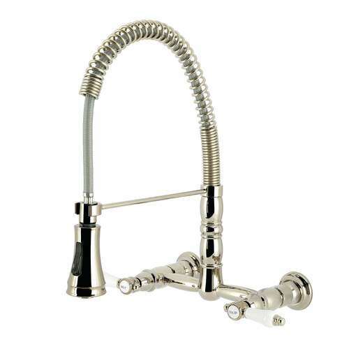 Kingston Brass GS1246BPL Bel-Air Double-Handle Wall-Mount Pre-Rinse Kitchen Faucet, Polished Nickel