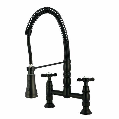 Kingston Brass GS1270BEX Essex Matte Black Double-Handle Deck-Mount Pre-Rinse Kitchen Faucet