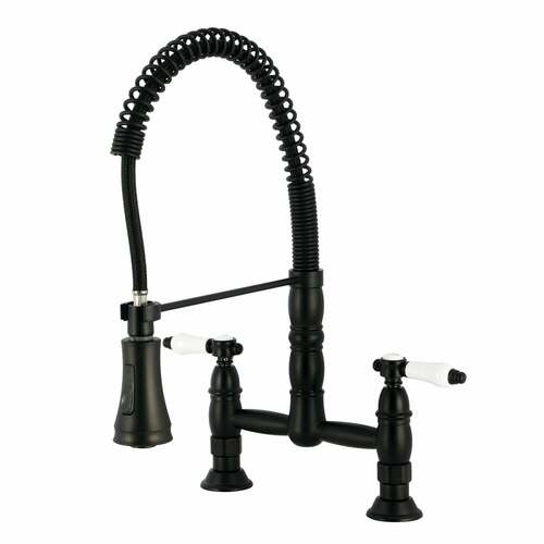 Kingston Brass GS1270BPL Bel-Air Double-Handle Matte Black Pre-Rinse Bridge Kitchen Faucet