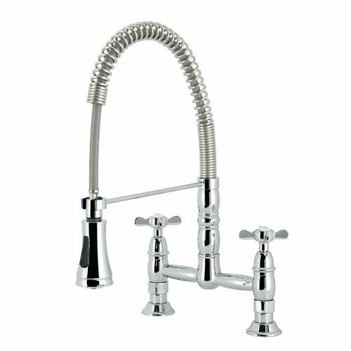 Kingston Brass GS1271BEX Essex Double-Handle Deck-Mount Pre-Rinse Kitchen Faucet, Polished Chrome