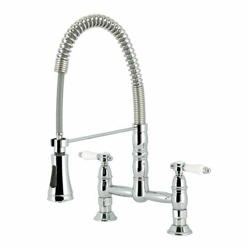 Kingston Brass GS1271BPL Bel-Air Double-Handle Deck-Mount Pre-Rinse Kitchen Faucet, Chrome