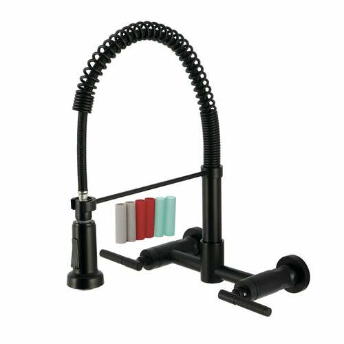 Kingston Brass GS8180CKL Matte Black Double-Handle Wall-Mount Pre-Rinse Kitchen Faucet
