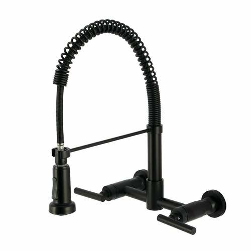 Kingston Brass GS8180CML Manhattan Double-Handle Wall-Mount Pre-Rinse Kitchen Faucet, Matte Black