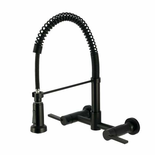 Kingston Brass GS8180CTL Matte Black Double-Handle Wall-Mount Pre-Rinse Kitchen Faucet