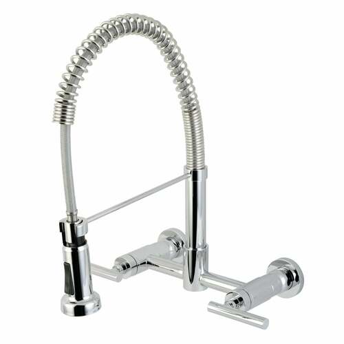 Kingston Brass GS8181CML Manhattan Double-Handle Wall-Mount Pre-Rinse Kitchen Faucet, Chrome