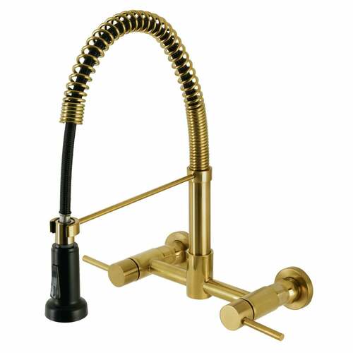 Kingston Brass GS8187DL Gourmetier Concord Double-Handle Wall-Mount Pre-Rinse Faucet, Brushed Brass
