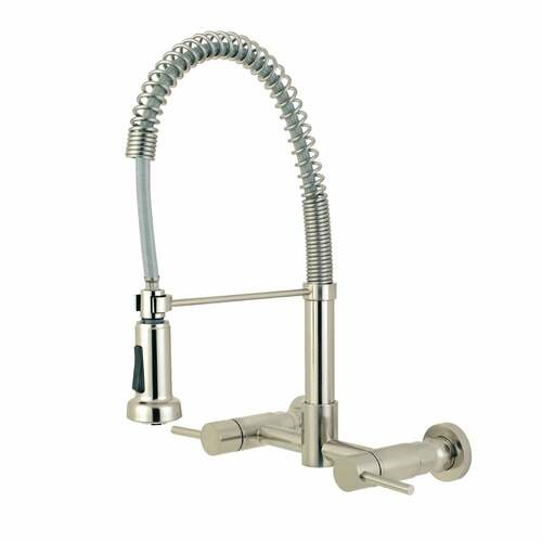 Kingston Brass GS8188DL Gourmetier Concord Double-Handle Wall-Mount Pre-Rinse Faucet, Brushed Nickel