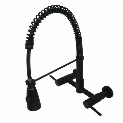 Kingston Brass GS8280DL Gourmetier Concord Double-Handle Wall-Mount Pre-Rinse Faucet, Matte Black