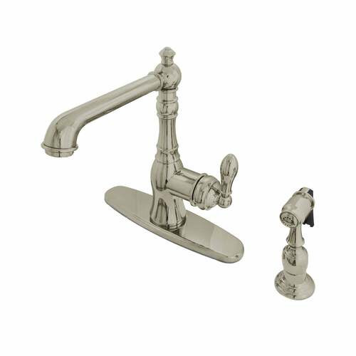 Kingston Brass GSY7208ACLBS Gourmetier American Classic Single-Handle Kitchen Faucet with Sprayer, Nickel