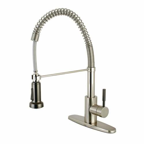Kingston Brass GSY8888DKL Gourmetier Kaiser Single-Handle Pre-Rinse Kitchen Faucet, Brushed Nickel/Black