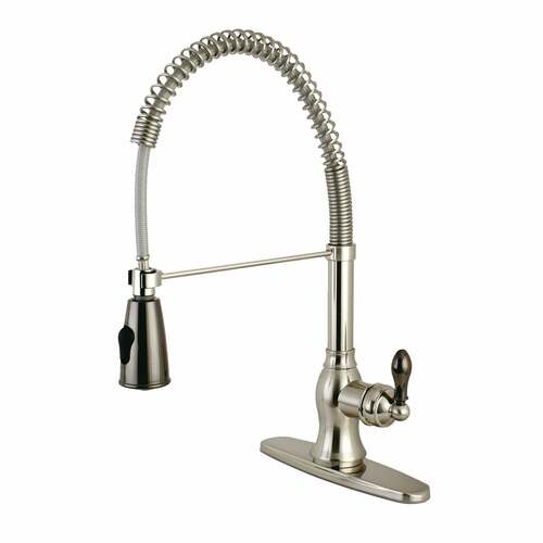 Kingston Brass GSY8898AKL Gourmetier Kaiser Single-Handle Pre-Rinse Kitchen Faucet, Brushed Nickel/Black