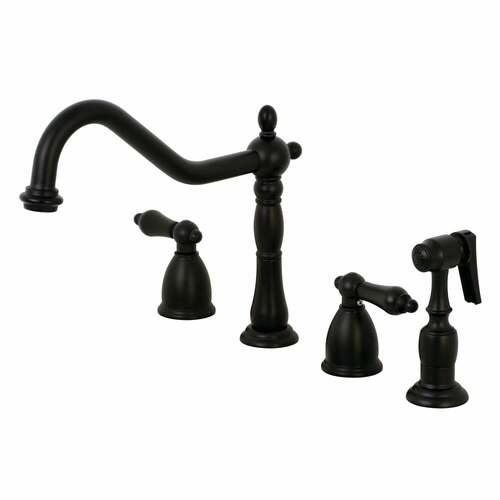 Kingston Brass KB1790ALBS Heritage Double-Handle Widespread Kitchen Faucet with Brass Sprayer, Matte Black