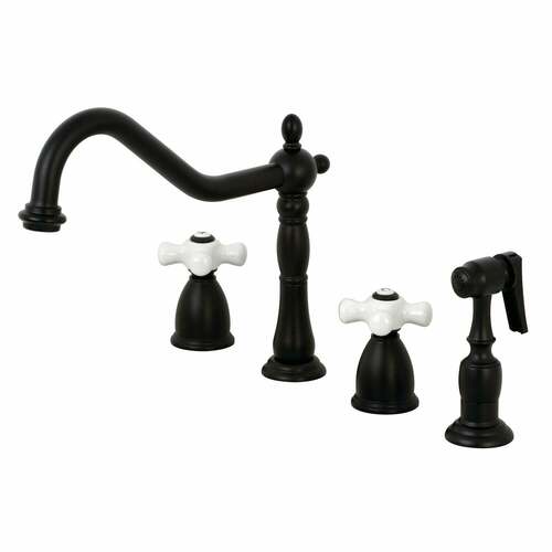 Kingston Brass KB1790PXBS Heritage Matte Black Double-Handle Widespread Kitchen Faucet with Sprayer