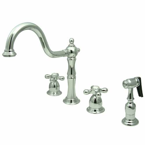Kingston Brass KB1791AXBS Heritage Widespread Kitchen Faucet with Brass Sprayer, Polished Chrome