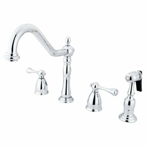 Kingston Brass KB1791BLBS Heritage Double-Handle Widespread Kitchen Faucet with Brass Sprayer, Chrome