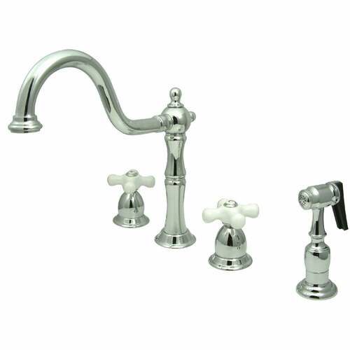 Kingston Brass KB1791PXBS Heritage Widespread Kitchen Faucet with Brass Sprayer, Polished Chrome