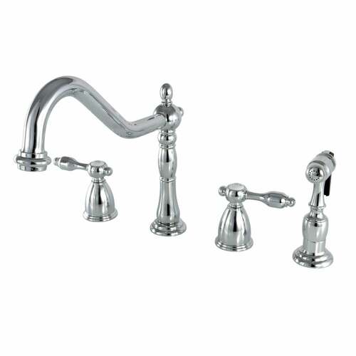 Kingston Brass KB1791TALBS Tudor Double-Handle Widespread Kitchen Faucet with Brass Sprayer, Chrome