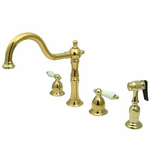 Kingston Brass KB1792PLBS Heritage Double-Handle Widespread Kitchen Faucet with Brass Sprayer