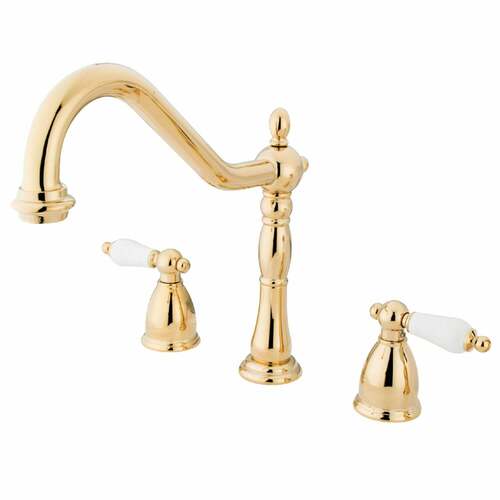 Kingston Brass KB1792PLLS Heritage Double-Handle Widespread Kitchen Faucet in Polished Brass