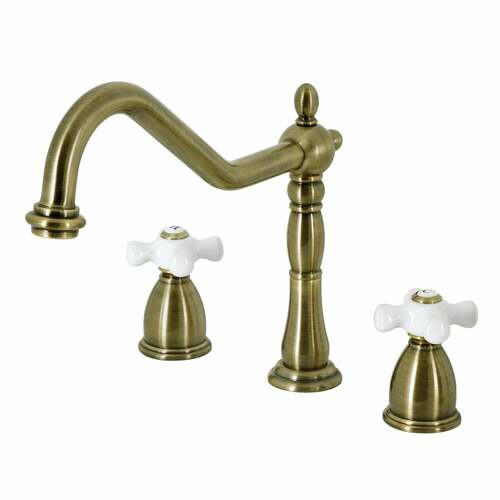 Kingston Brass KB1793PXLS Heritage Double-Handle Widespread Kitchen Faucet - Antique Brass