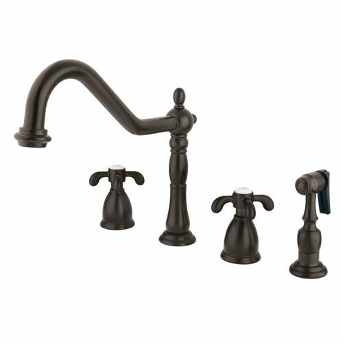 Kingston Brass KB1795TXBS French Country Double-Handle Widespread Kitchen Faucet with Sprayer, Bronze