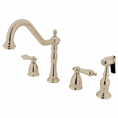 Kingston Brass KB1796ALBS Heritage Double-Handle Widespread Kitchen Faucet with Brass Sprayer, Nickel