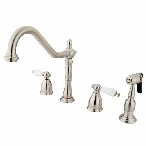 Kingston Brass KB1798PLBS Heritage Double-Handle Widespread Kitchen Faucet with Brass Sprayer, Nickel