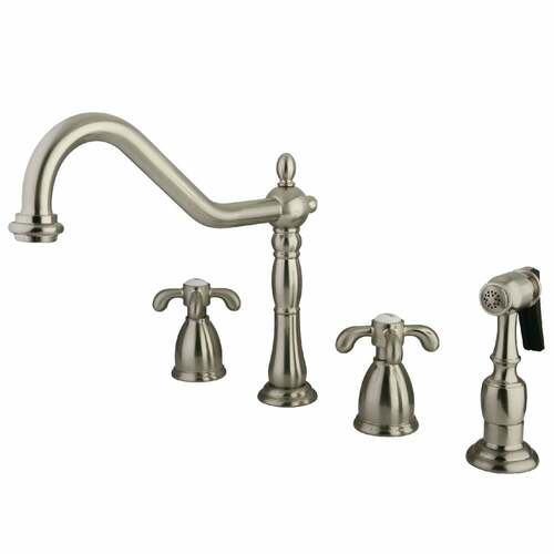 Kingston Brass KB1798TXBS French Country Double-Handle Widespread Kitchen Faucet with Sprayer, Nickel