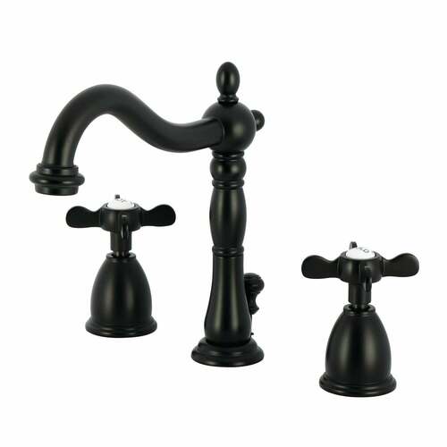 Kingston Brass KB1970BEX Essex Matte Black Widespread Bathroom Faucet with Brass Pop-Up, 3-Hole